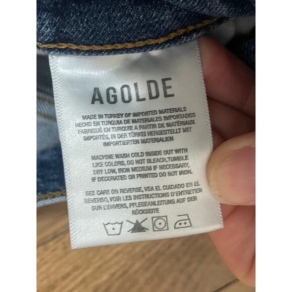 Agolde Riley Medium Wash Button Fly High Rise Cropped Denim Jeans  29 - Picture 4 of 6